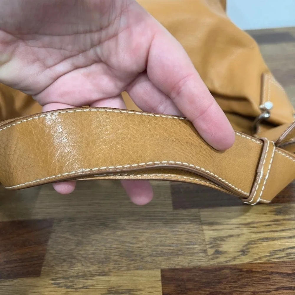 Talbots Tan Pebbled Leather Slouchy Shoulder Hobo Bag Adjustable Boho Oversized